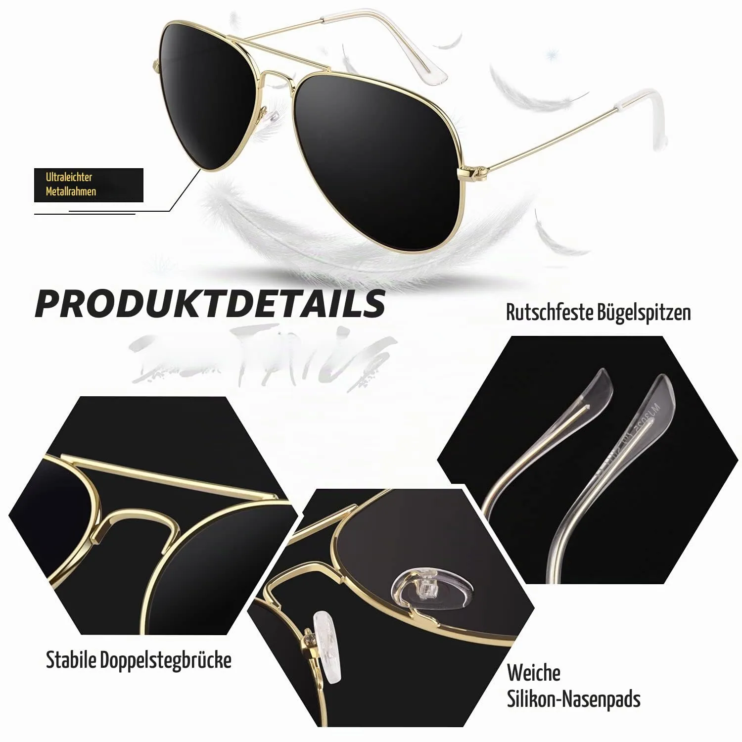 GQUEEN Pilotenbrille polarisiert Metall 58mm UV400
