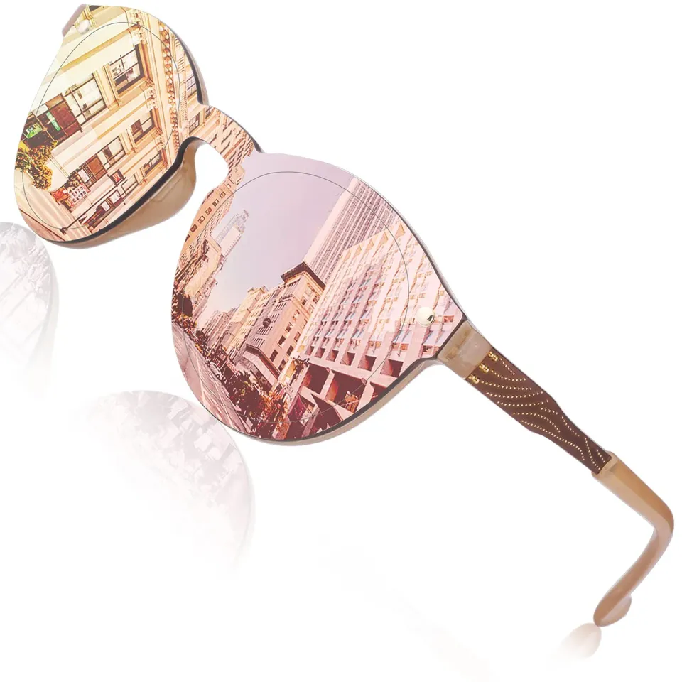 GQUEEN Runde Sonnenbrille Gold Rosa verspiegelt UV400