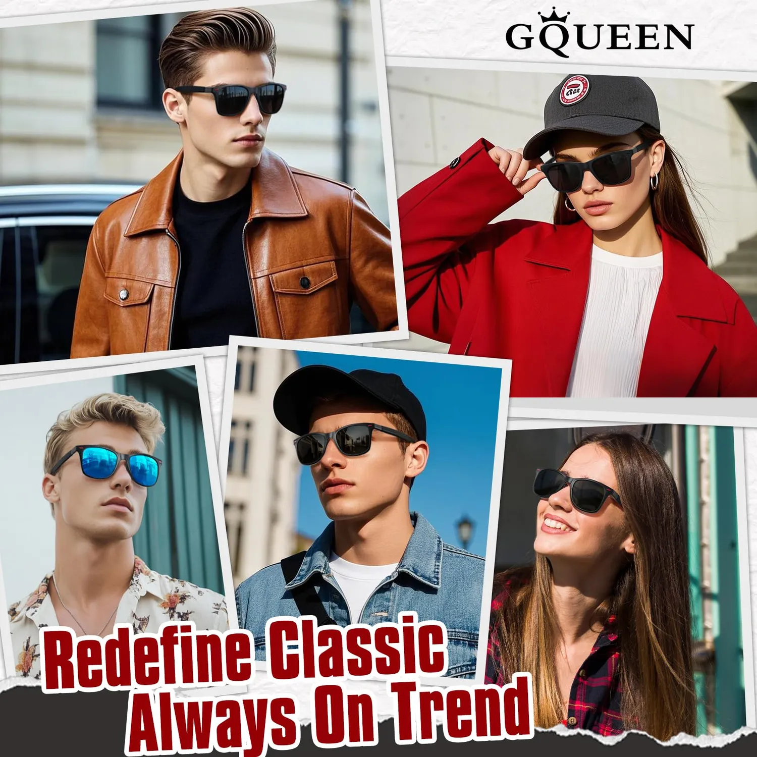 GQUEEN Rechteck Sonnenbrille Matt Schwarz Grau polarisiert