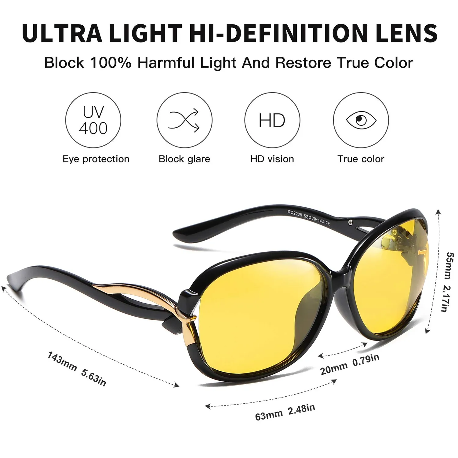 DUCO 2229Y Nachtfahrbrille gelb schwarz Damen