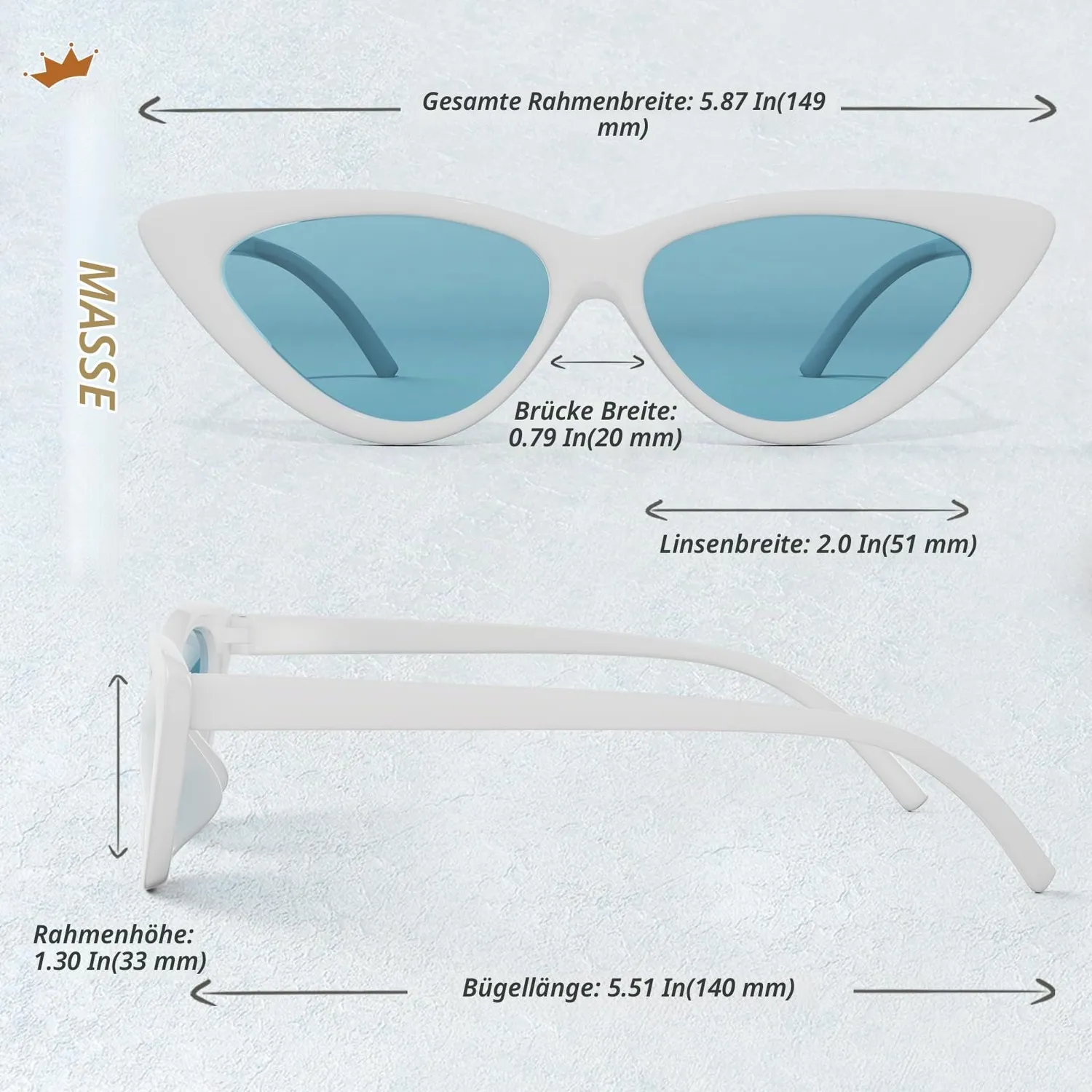 GQUEEN Cat-Eye Sonnenbrille Damen weiß-blau 90er