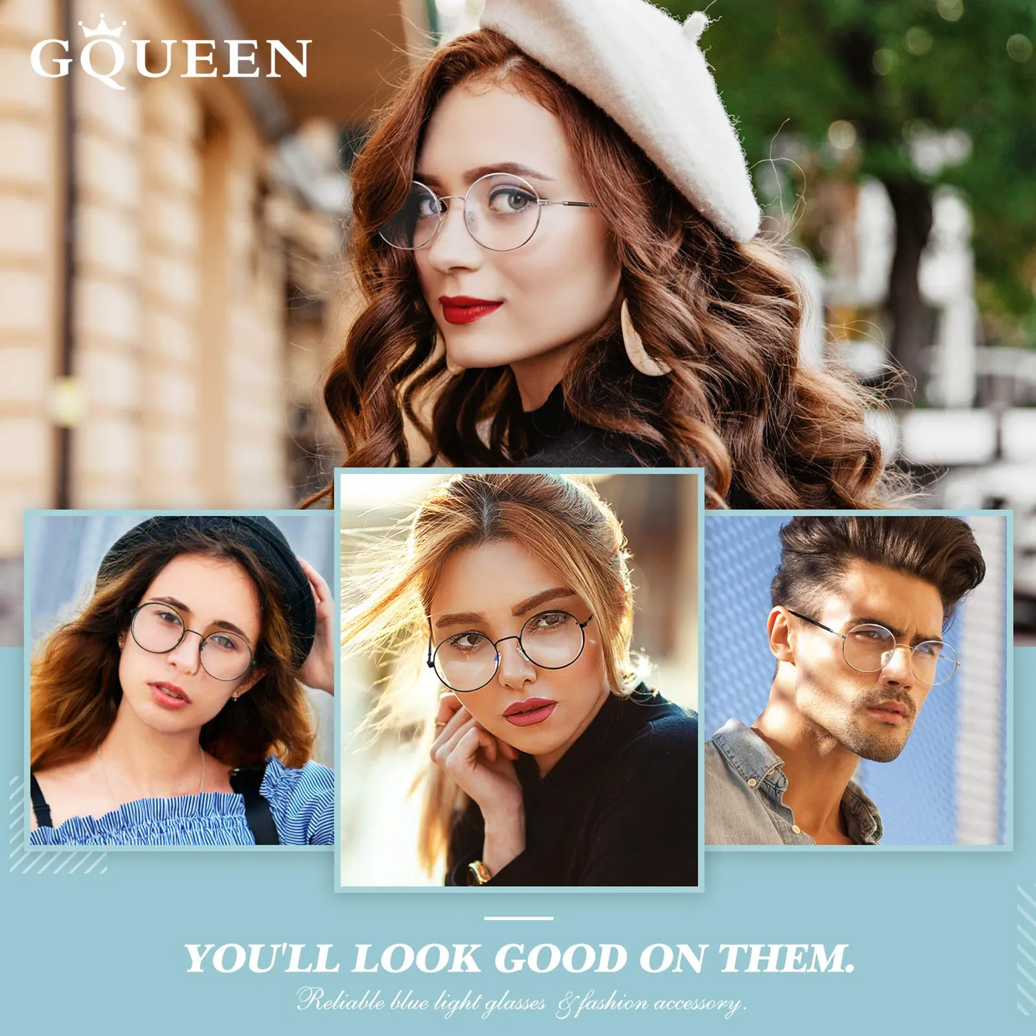 GQUEEN GQ40 Blaulichtfilter Brille rund ohne Stärke