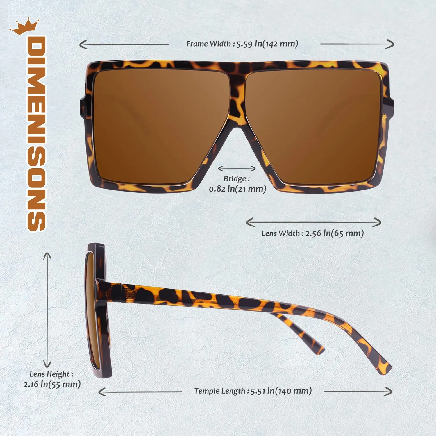 GQUEEN Retro Vintage übergroße Sonnenbrille Damen quadratisch UV400