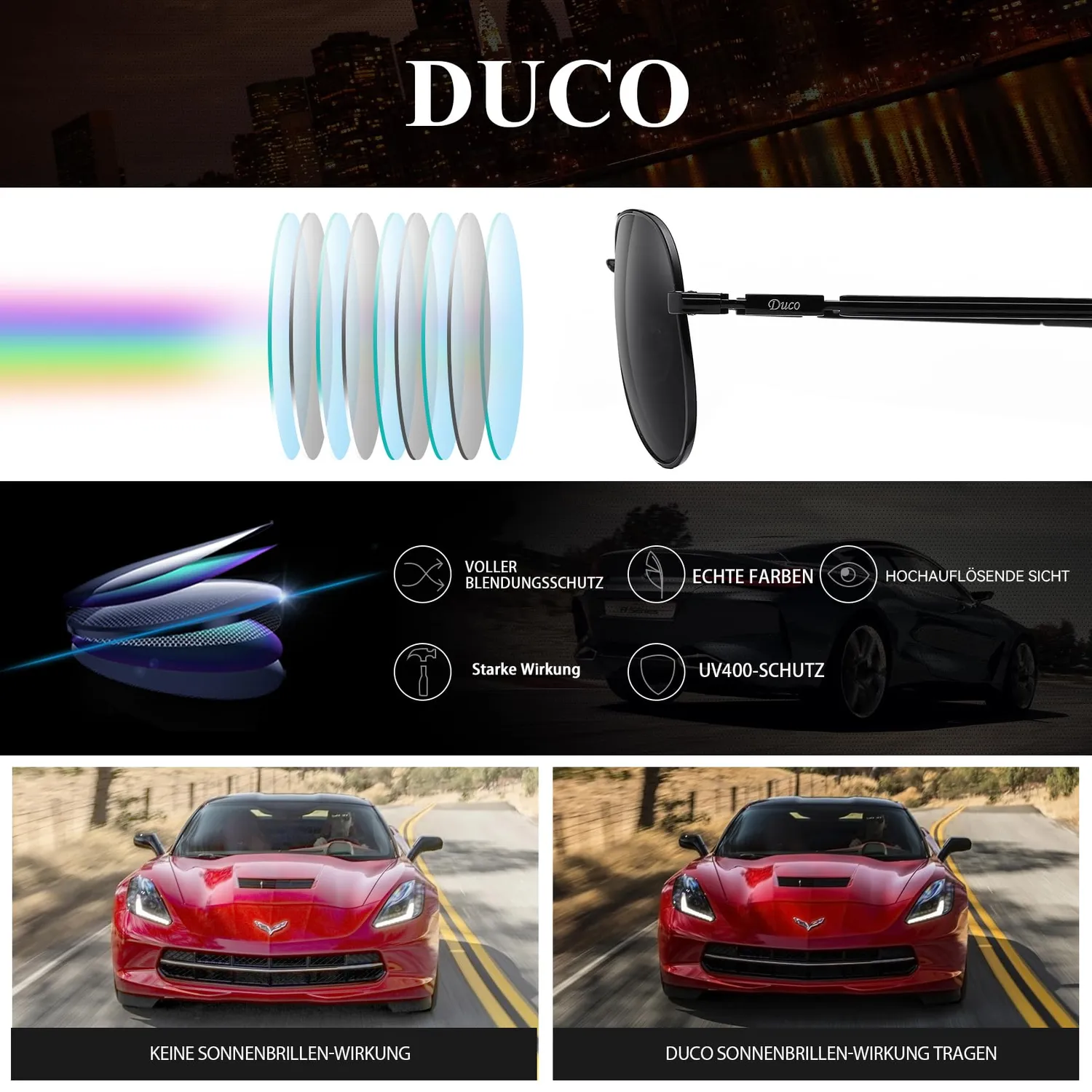 DUCO 3025K Pilotenbrille Schwarz Grau polarisiert