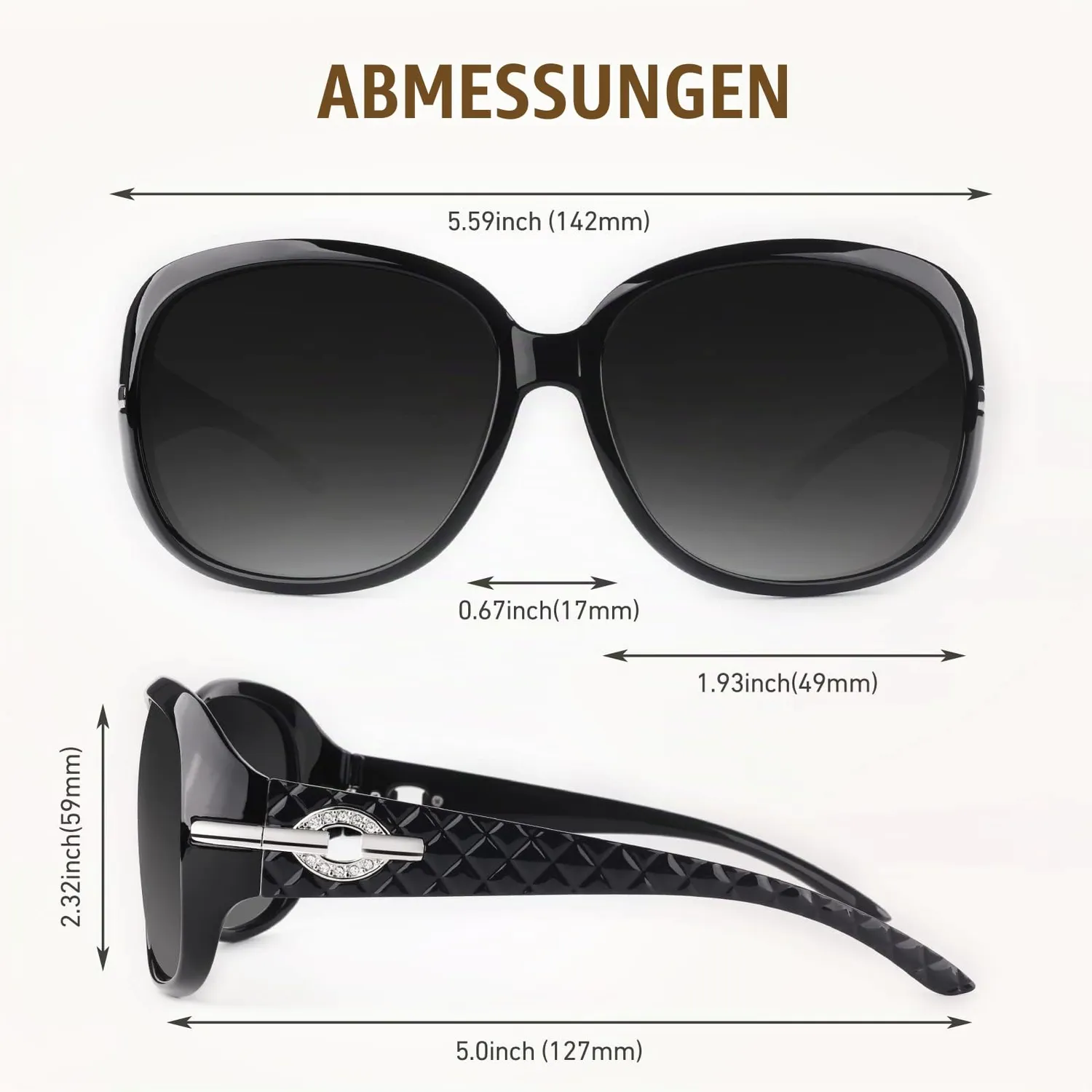 GQUEEN Damen Sonnenbrille Schwarz-Grau polarisiert